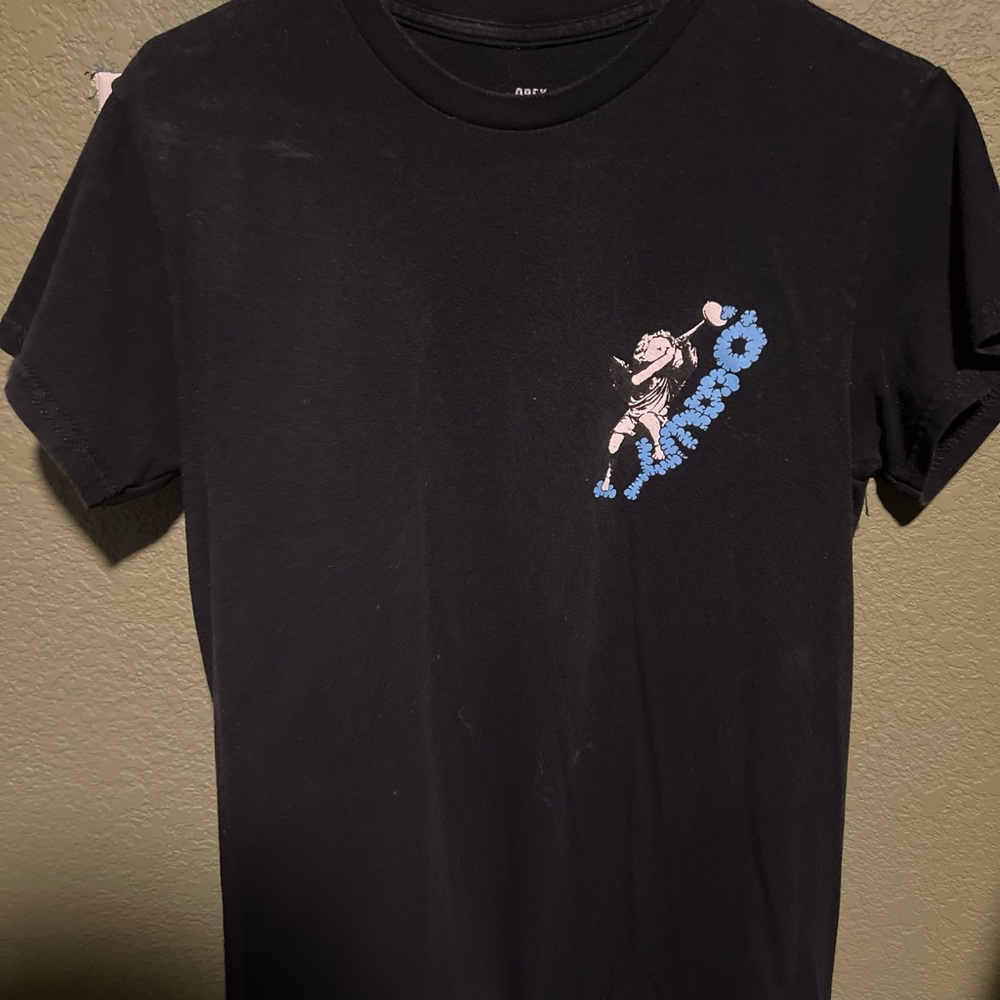 Black Graphic T-Shirt with Blue Design
